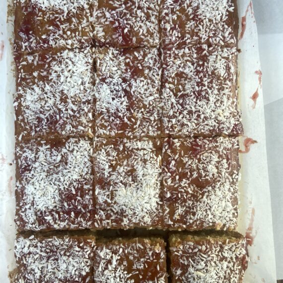 Coconut and jam cake